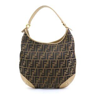 Auth FENDI Zucca Shoulder Bag Brown/Beige Canvas/Leather/Goldtone - e59673g